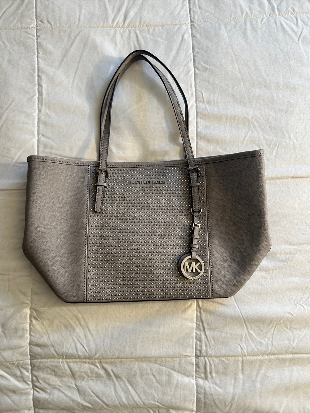 Michael Kors Leather JetSet Tote with MK Charm